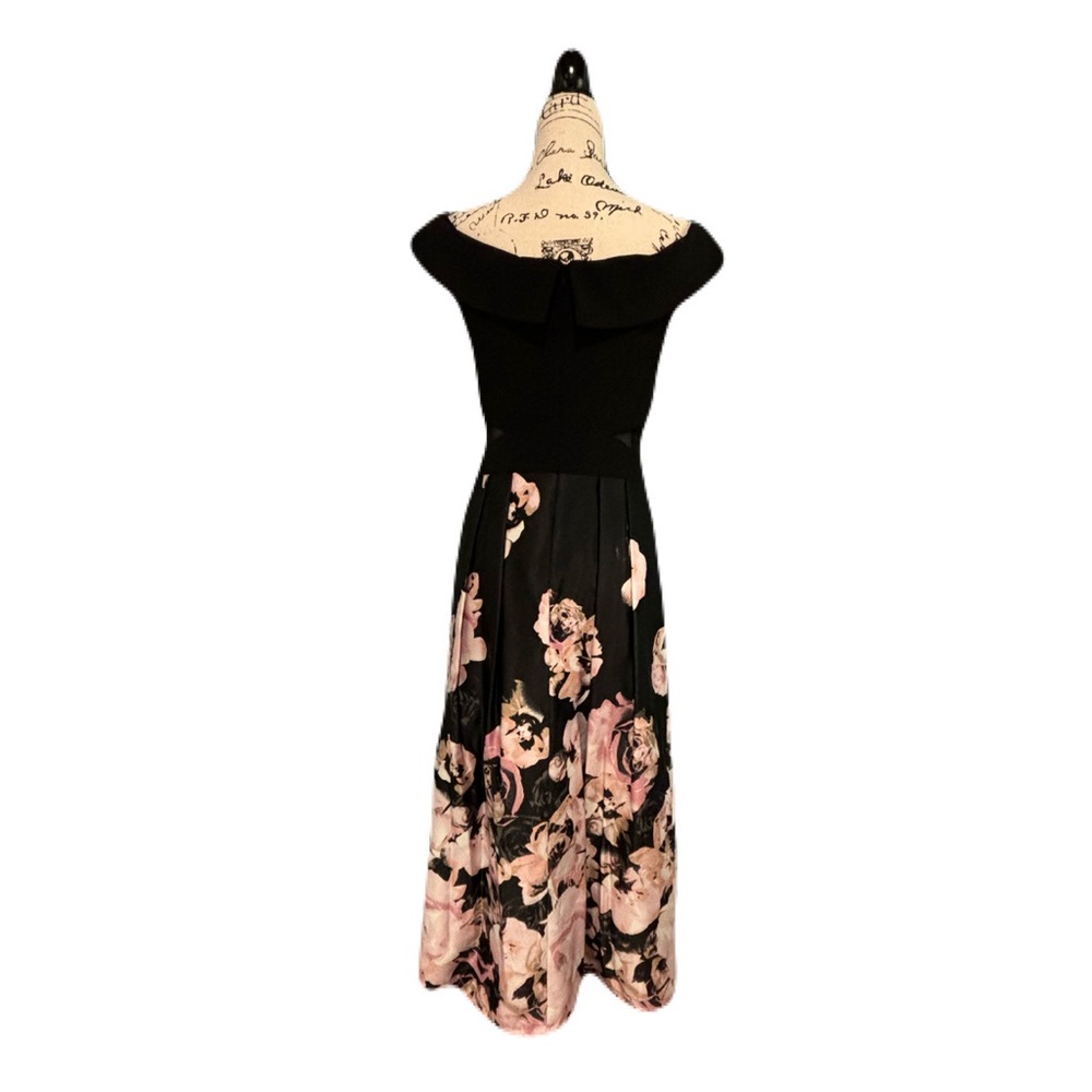 Y2K Vintage Xscape size 10 petite black formal dress pink flowers summer spring - Picture 4 of 6